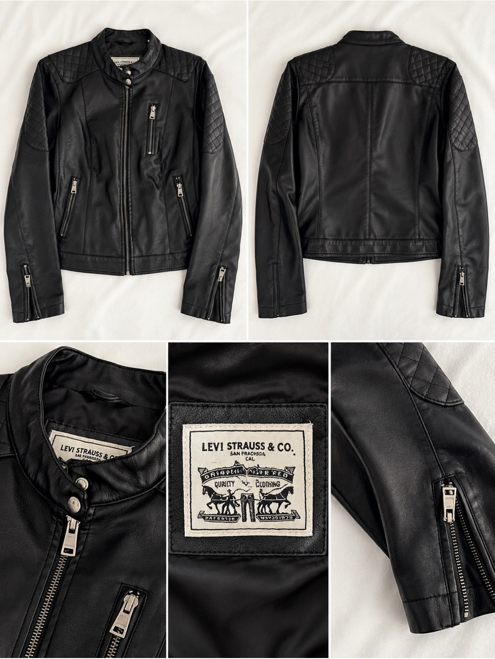Levi's Black Quilted Faux-Leather Moto Jacket